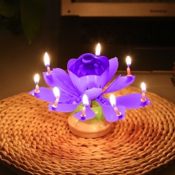 Partyvela de cumpleaños rotativa con forma de loto con 8 velas pequeñas  Feliz cumpleaños canción