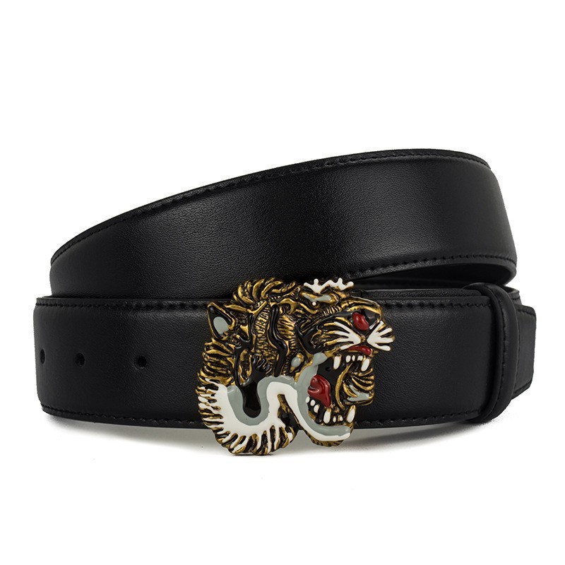 Leather belt with a tiger's headBelts