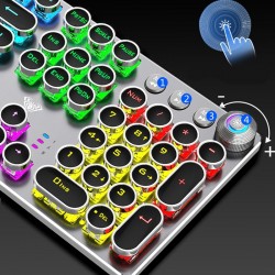 TecladosSteampunk - teclado mecánico de juego - panel de metal - llavero retro redondo - teclado cableado retroiluminado