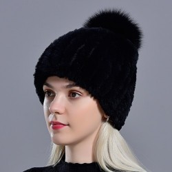 Sombreros & gorrasGorro de piel de conejo picado con pompom