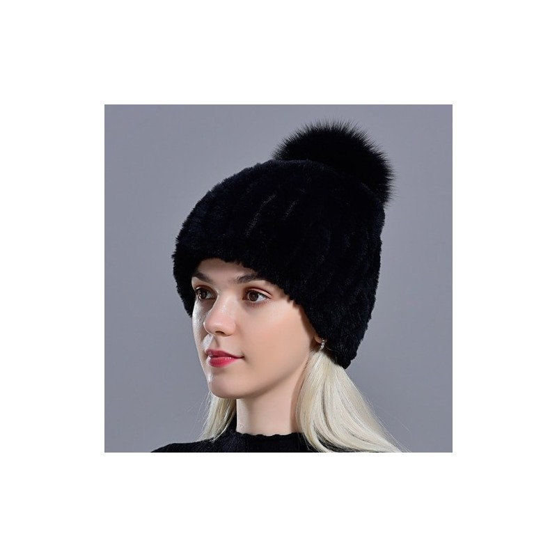 Sombreros & gorrasGorro de piel de conejo picado con pompom