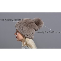 Sombreros & gorrasGorro de piel de conejo picado con pompom