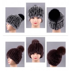 Sombreros & gorrasGorro de piel de conejo picado con pompom