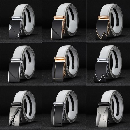 Genuine leather belt with automatic buckle - whiteBelts