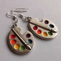 Artist palette - silver brush - silver earrings