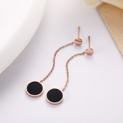 AretesPendientes negros largos - oro rosa - acero inoxidable