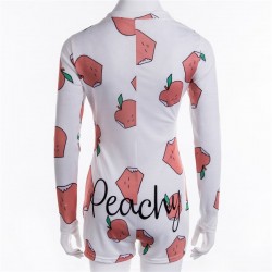Sexy deep v-neck jumpsuit - long sleeve printed bodysuit with buttonsBlouses & shirts