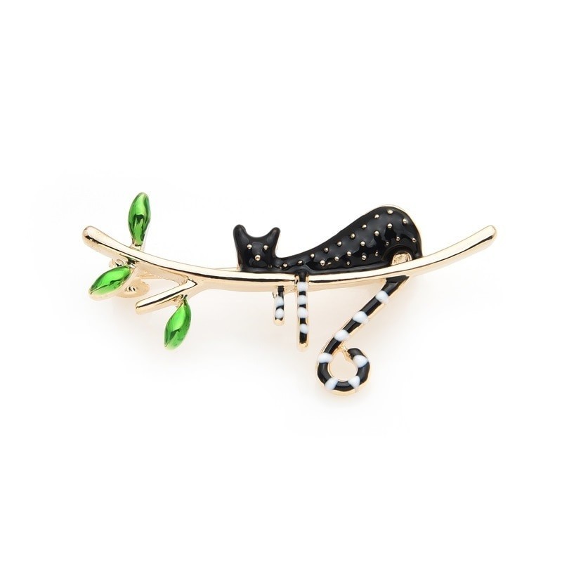 black cat sleeping on the tree enamel broochesBrooches