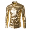 Camisetaspúrpura barrita de noche metalizado camisa - hombre de manga larga botones hombres vestido camisa brillante elástico