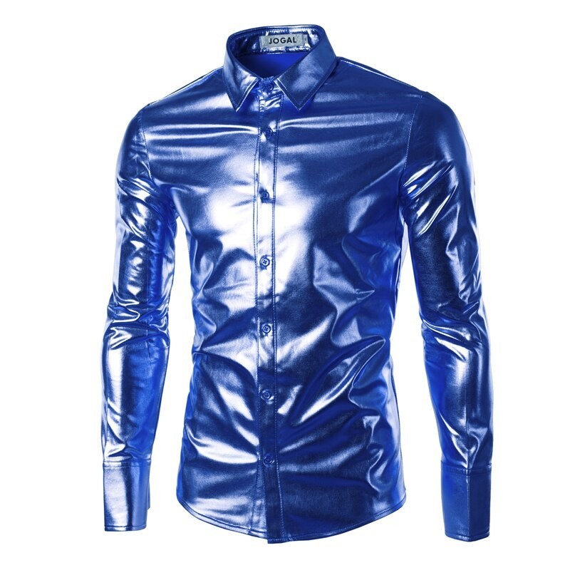 Camisetaspúrpura barrita de noche metalizado camisa - hombre de manga larga botones hombres vestido camisa brillante elástico