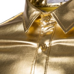 Camisetaspúrpura barrita de noche metalizado camisa - hombre de manga larga botones hombres vestido camisa brillante elástico