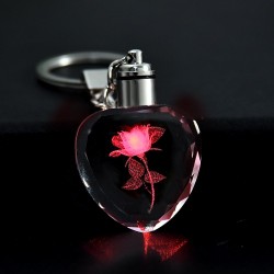 Rose flower in crystal heart - LED - keychainKeyrings