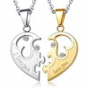 Heart-shaped pendant - I love you - stainless steel necklaces for him and her - 2 piecesNecklaces