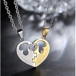 Heart-shaped pendant - I love you - stainless steel necklaces for him and her - 2 piecesNecklaces