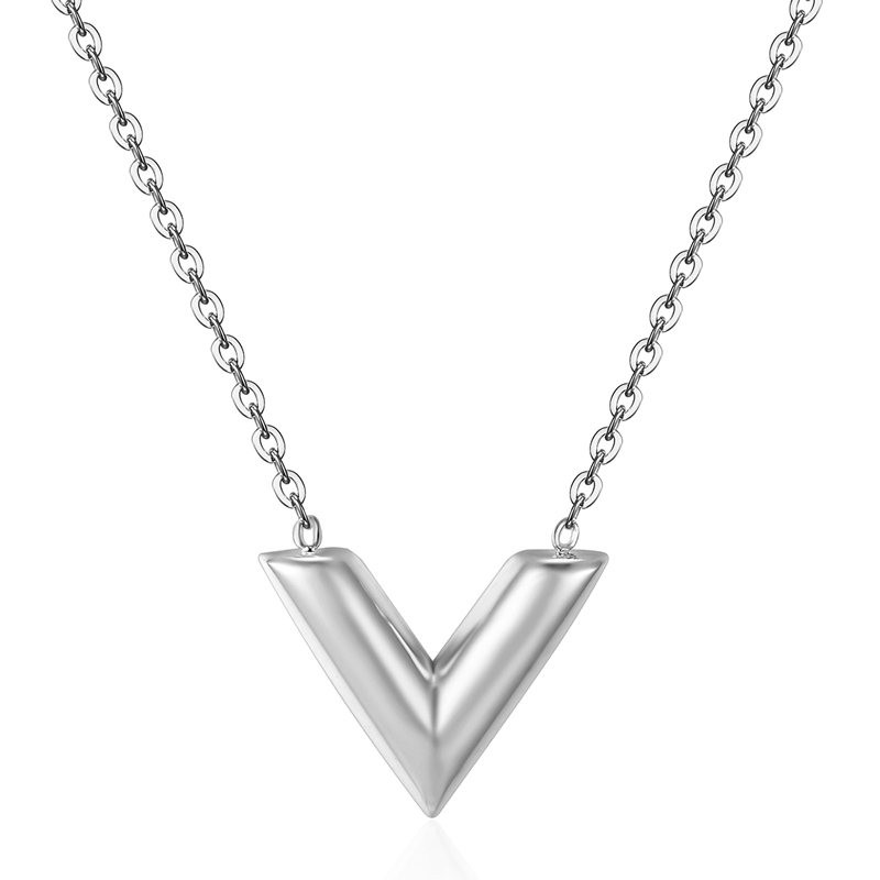 V Letter pendant with necklace - stainless steelNecklaces