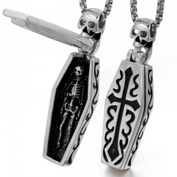 Vintage coffin with skeleton - stainless steel necklaceNecklaces