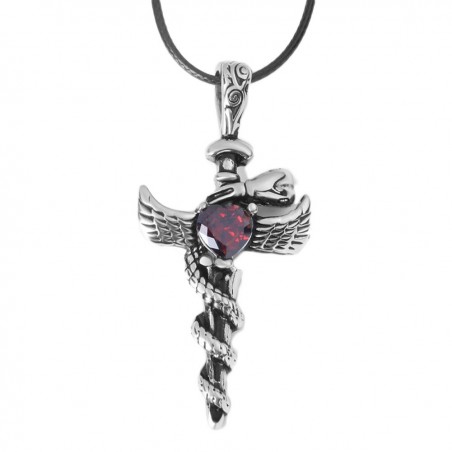 CollaresEspada de dragón antiguo con cristal - collar de cuero