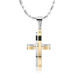 Fashionable black -silver - gold double cross - stainless steel necklace - unisexNecklaces