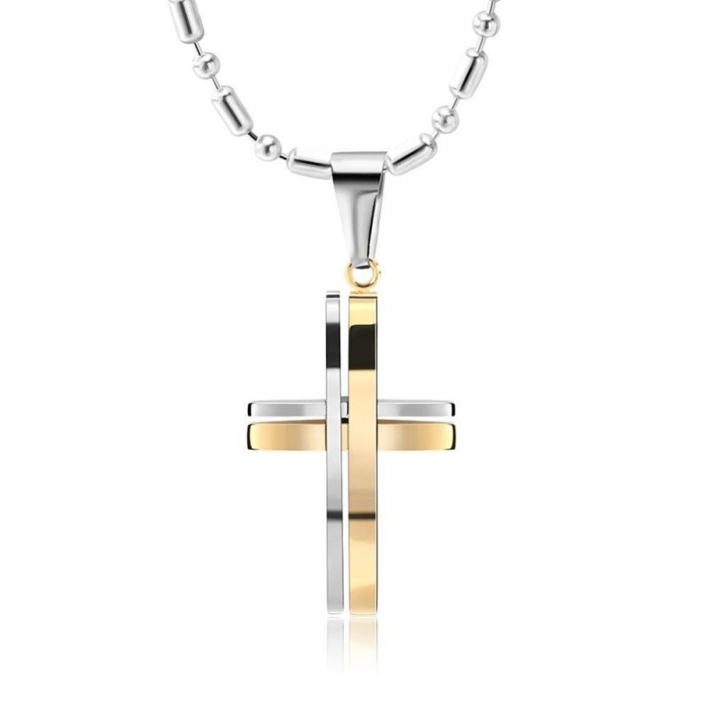 CollaresModa negro - plata - oro doble cruz - acero inoxidable collar - unisex