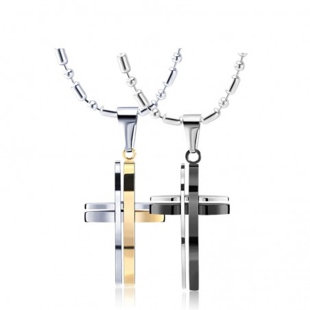 CollaresModa negro - plata - oro doble cruz - acero inoxidable collar - unisex