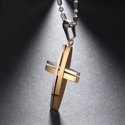 CollaresModa negro - plata - oro doble cruz - acero inoxidable collar - unisex