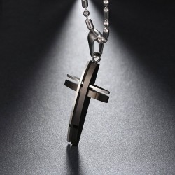 CollaresModa negro - plata - oro doble cruz - acero inoxidable collar - unisex