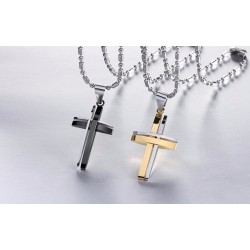 CollaresModa negro - plata - oro doble cruz - acero inoxidable collar - unisex