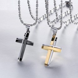 CollaresModa negro - plata - oro doble cruz - acero inoxidable collar - unisex