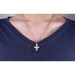 CollaresModa negro - plata - oro doble cruz - acero inoxidable collar - unisex