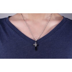 CollaresModa negro - plata - oro doble cruz - acero inoxidable collar - unisex