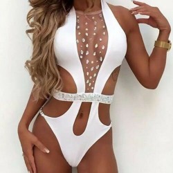 Sexy one-piece swimsuit - with front mesh & crystals - monokiniBeachwear