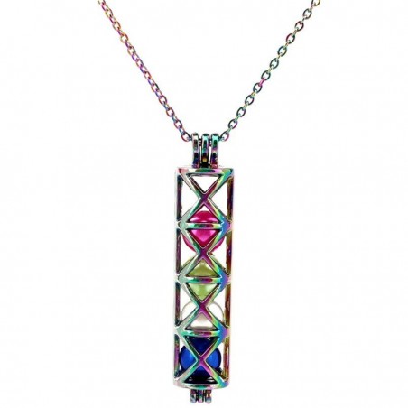 CollarTubo rectangular con cuentas de perlas - collar de acero inoxidable