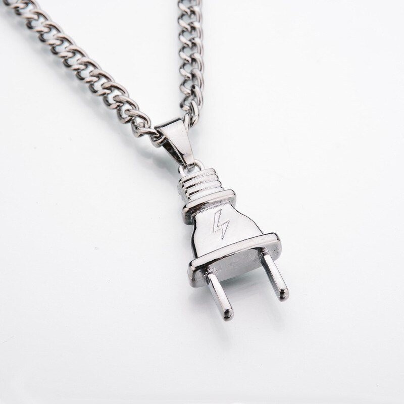 CollaresColgante en forma de enchufe eléctrico - oro & plata collar de acero inoxidable