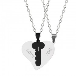 I Love You - 2-piece heart & key necklace - 2 piecesNecklaces