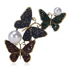 BrochesTriple mariposas  perla - broche de cristal de lujo