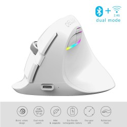 MouseM618 - 2.4GHz - mini ratón inalámbrico vertical - Bluetooth 4 - modo dual - recargable - silencio - blanco