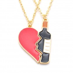 Cracked Heart And Wine Bottle - 2pcs/setNecklaces