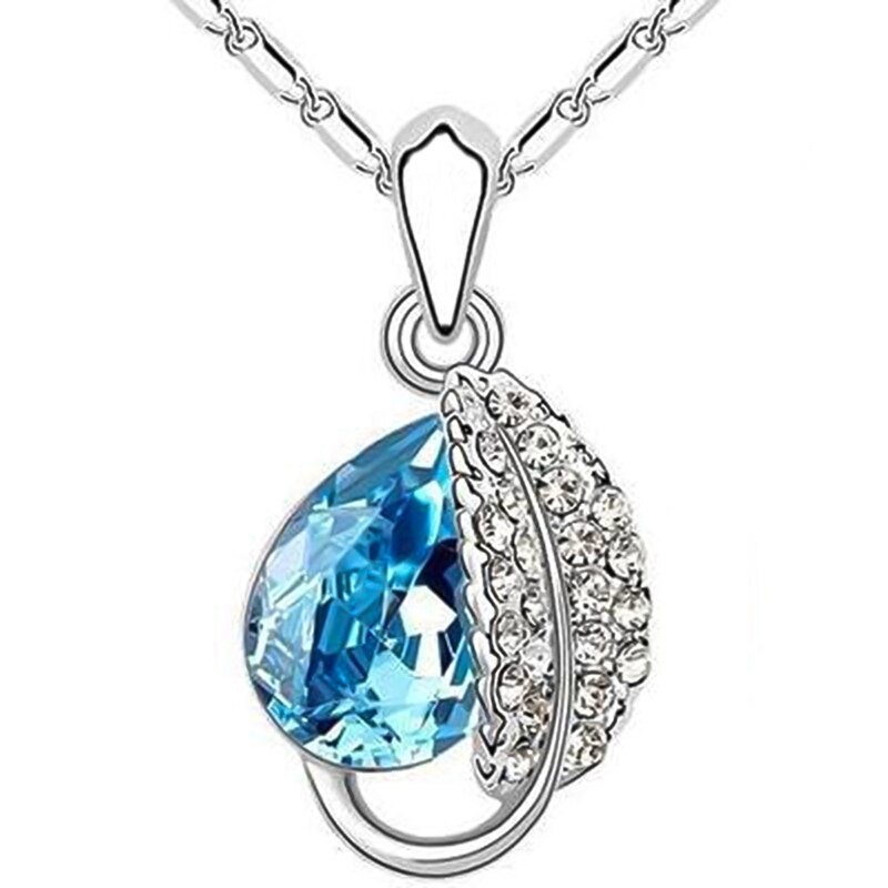 CollarColgante de hoja & cristal - collar de acero inoxidable