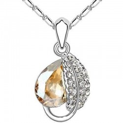 CollarColgante de hoja & cristal - collar de acero inoxidable