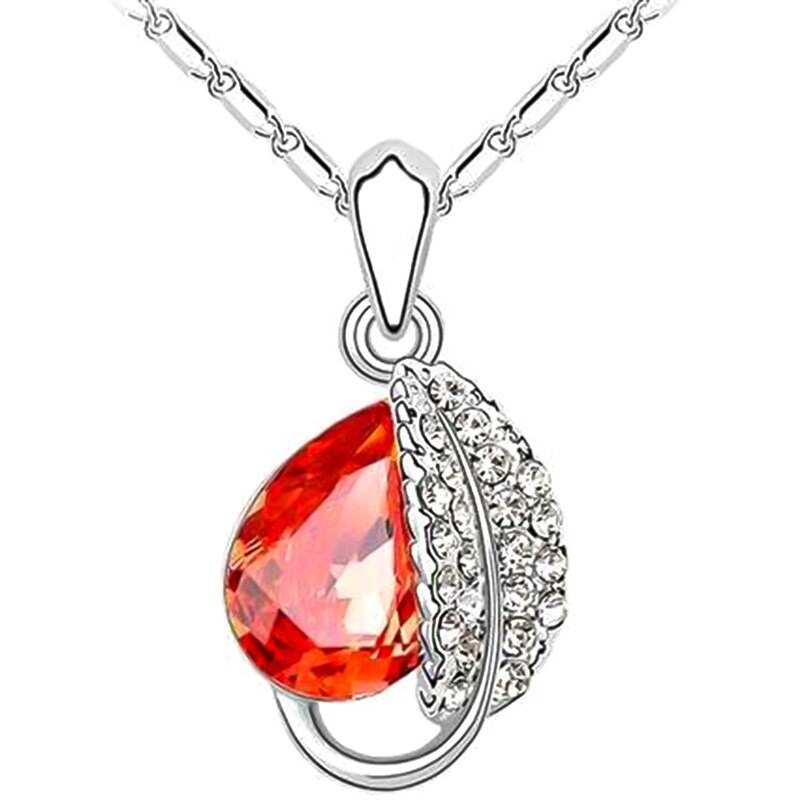 CollarColgante de hoja & cristal - collar de acero inoxidable