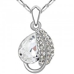 CollarColgante de hoja & cristal - collar de acero inoxidable