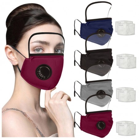 Mouth / face protective mask - detachable plastic eye shield - air valve - 2.5PM filter - reusableMouth masks