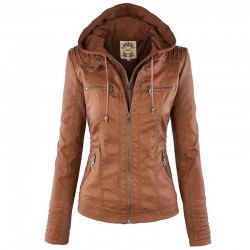 ChaquetasChaqueta de cuero de invierno - forro interior desmontable con capucha - impermeable - más tamaño