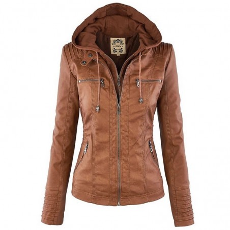 Winter leather jacket - removable inner lining with hood - waterproof - plus sizeJackets