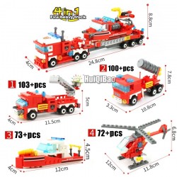 JuguetesFire Truck - Coche - Helicopter - Bote - 4 en 1 Building Blocks Set - 348pcs - Niños - Juguetes