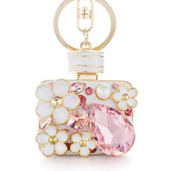llaveroPerfume botella con cristales y flores - llavero