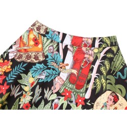 VestidosVintage - falda alta cintura - flores & impresión de Halloween - cráneos - algodón