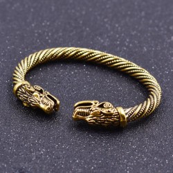 PulserasPulsera vikinga vintage con cabeza de lobo - plata - oro
