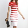 Striped Knitted Dresses - Office - Elegant - Red - BlackDresses