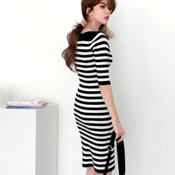 Autumn - Striped Dresses - Knitted - Elegant - BlackDresses